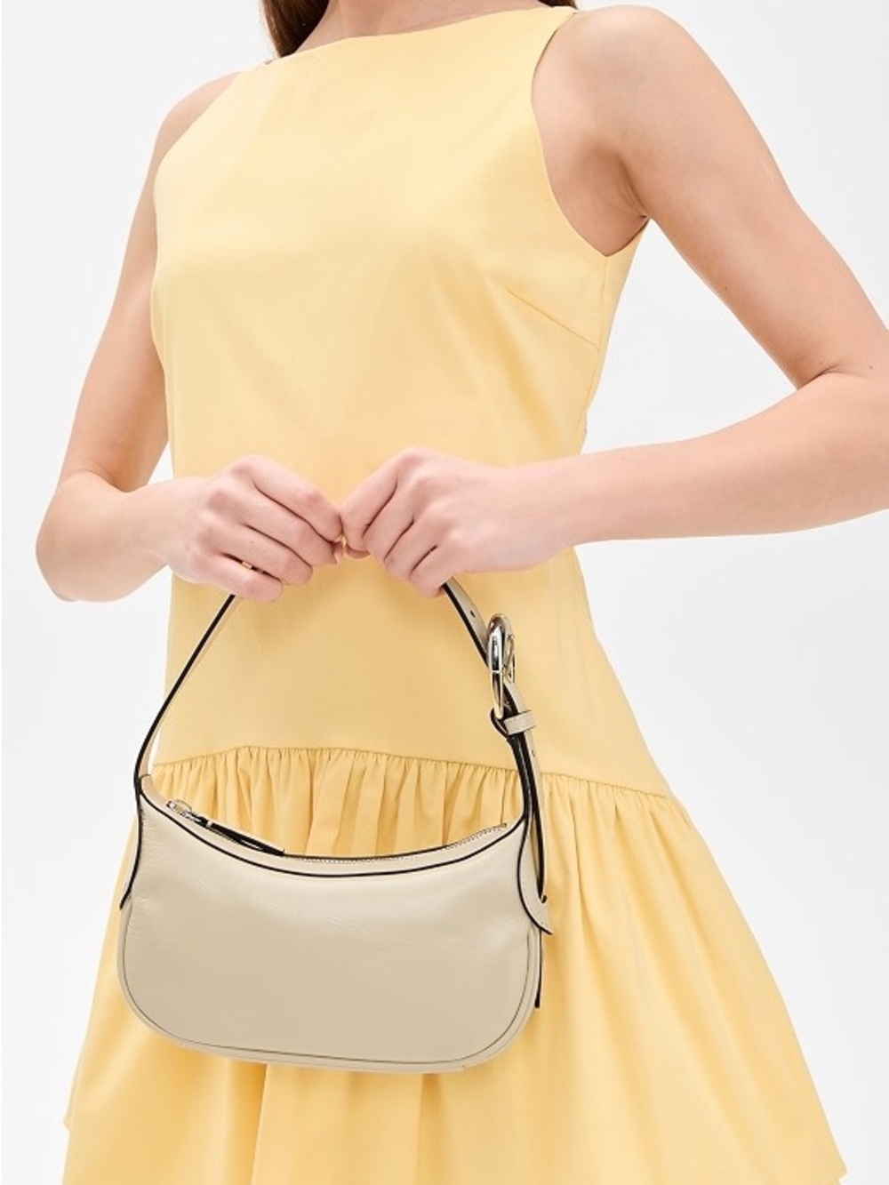 Staud Owen Cream Leather Shoulder Bag